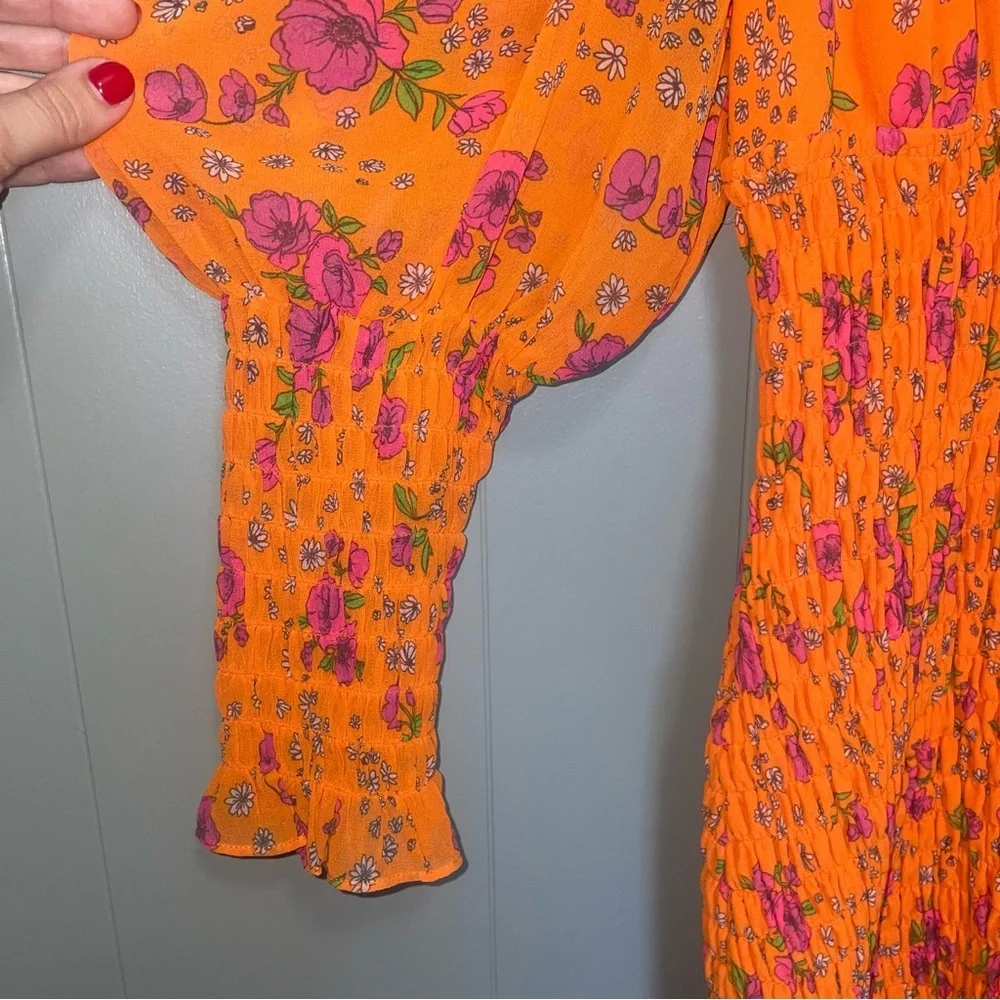 For Love and Lemons Peony Orange Ribbed Mini Dress Small Long Sleeve - Picture 5 of 10